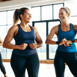 **

A smiling athletic woman, fully clothed in modern workout attire (leggings and a breathable top), is leading a fitness class in a bright, airy studio. Sunlight streams through large windows. Participants of mixed ages and fitness levels are enthusiastically following her instructions. The atmosphere is energetic and positive. Focus on the instructor's confident and encouraging expression. Safe for work, appropriate content, fully clothed, professional, perfect anatomy, natural proportions, high resolution, realistic style.

**