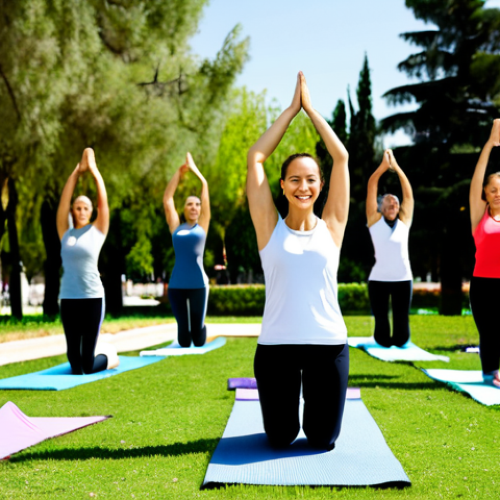 레저스포츠지도자 직업 전망 및 시장 변화 - Fitness in the Park**

Prompt: A fully clothed, smiling yoga instructor in modest athletic wear lead...