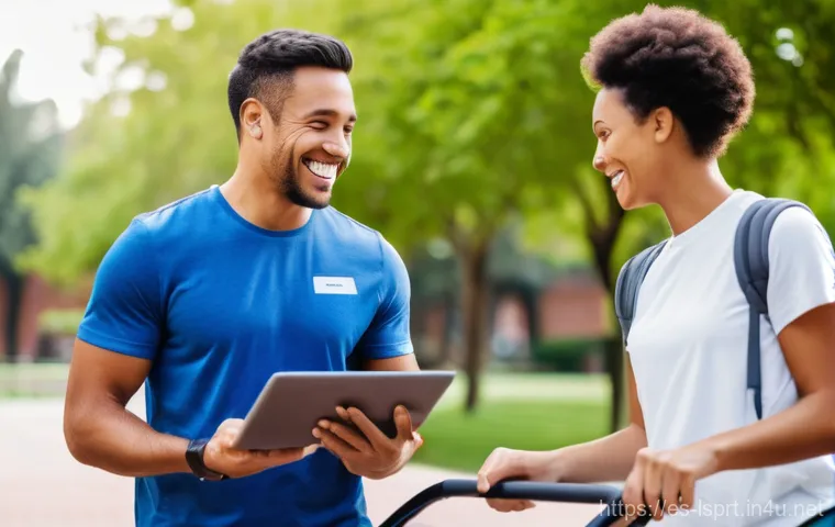 레저스포츠지도자 이직 준비 시 필수 고려사항 - Prompt: Inclusive Tech-Enabled Fitness Session**
A vibrant and energetic female sports instructor, i...