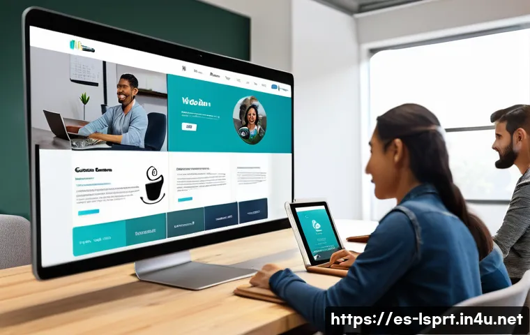 레저스포츠지도자 자격증 공부 시 유용한 자료 - A modern digital classroom scene featuring a diverse group of adult learners using laptops and table...