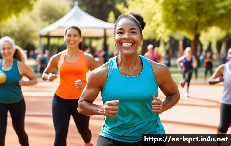 레저스포츠지도자 이직 성공을 위한 셀프 브랜딩 전략 - A professional sports instructor leading a diverse group of adults in an inclusive outdoor fitness c...