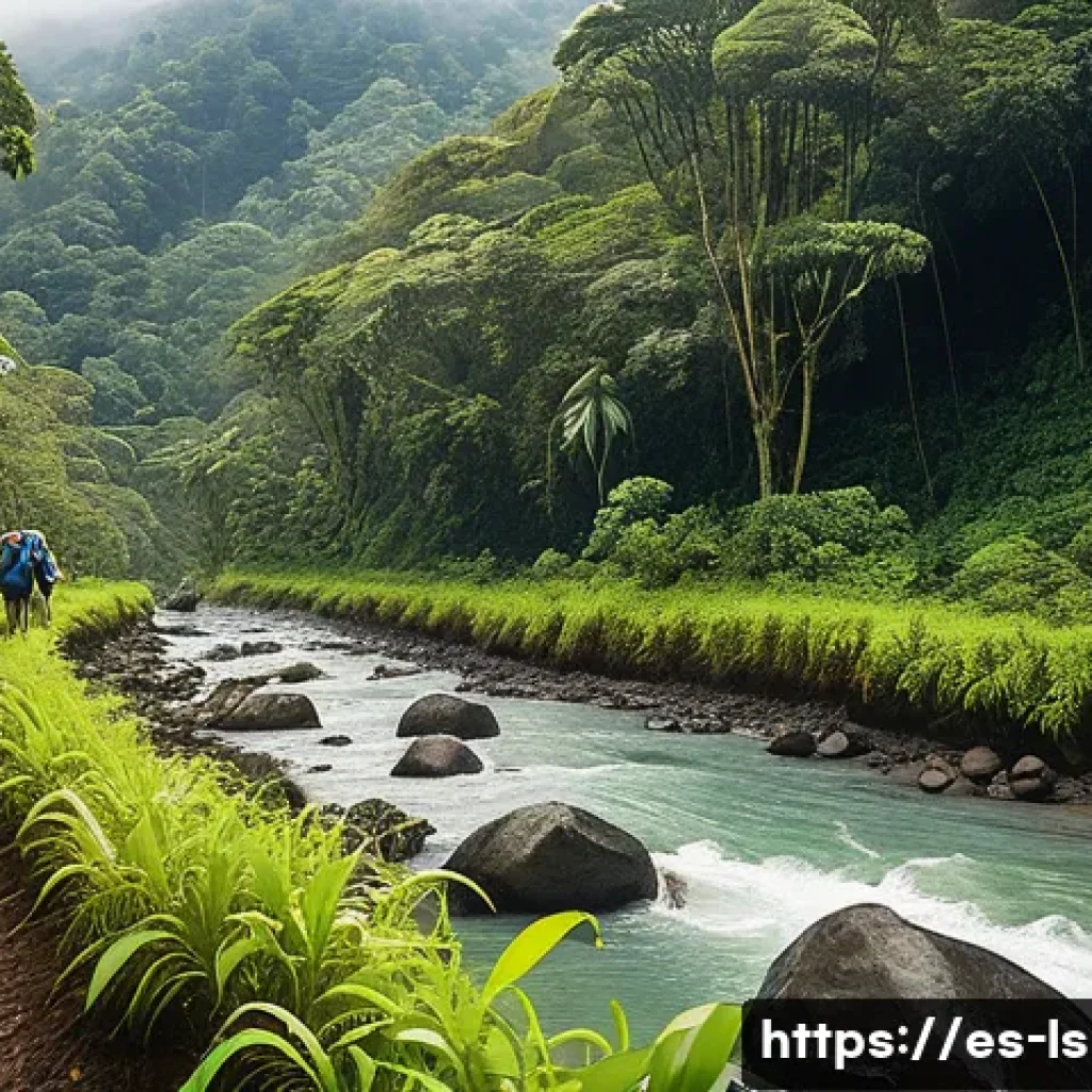 레저스포츠지도자로서의 글로벌 취업 가능성 - A professional recreational sports instructor leading a diverse group of tourists on a vibrant ecoto...