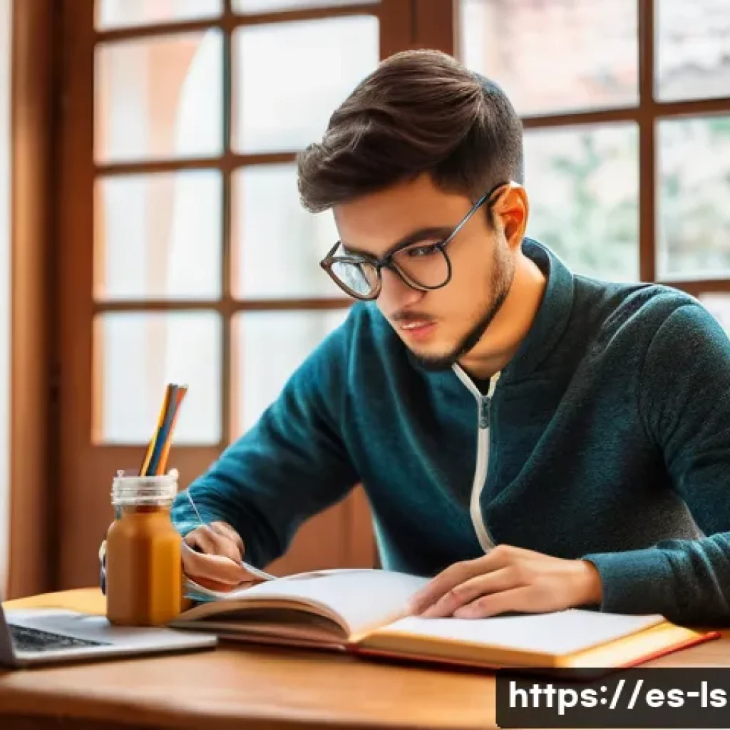 레저스포츠지도자 자격증 시험 대비 비법 공개 - A focused young adult student sitting at a wooden desk in a cozy study room decorated with Spanish c...