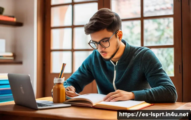 레저스포츠지도자 자격증 시험 대비 비법 공개 - A focused young adult student sitting at a wooden desk in a cozy study room decorated with Spanish c...