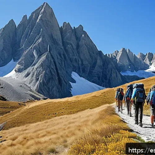 레저스포츠지도자와 유사 자격증 비교 - A professional mountain guide leading a diverse group of adult hikers on a rugged trail in the Spani...