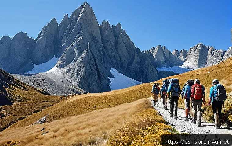 레저스포츠지도자와 유사 자격증 비교 - A professional mountain guide leading a diverse group of adult hikers on a rugged trail in the Spani...