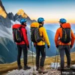 레저스포츠지도자 자격증 시험 합격자 인터뷰 - A group of adventure sports guides wearing smart helmets equipped with impact sensors and real-time ...