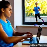 레저스포츠지도자 자격증 대비 온라인 강의 추천 - Photorealistic home study scene in Madrid, a focused young adult wearing casual athletic clothing at...